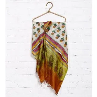 Beige, Mustard & Green Tussar Silk Dupatta