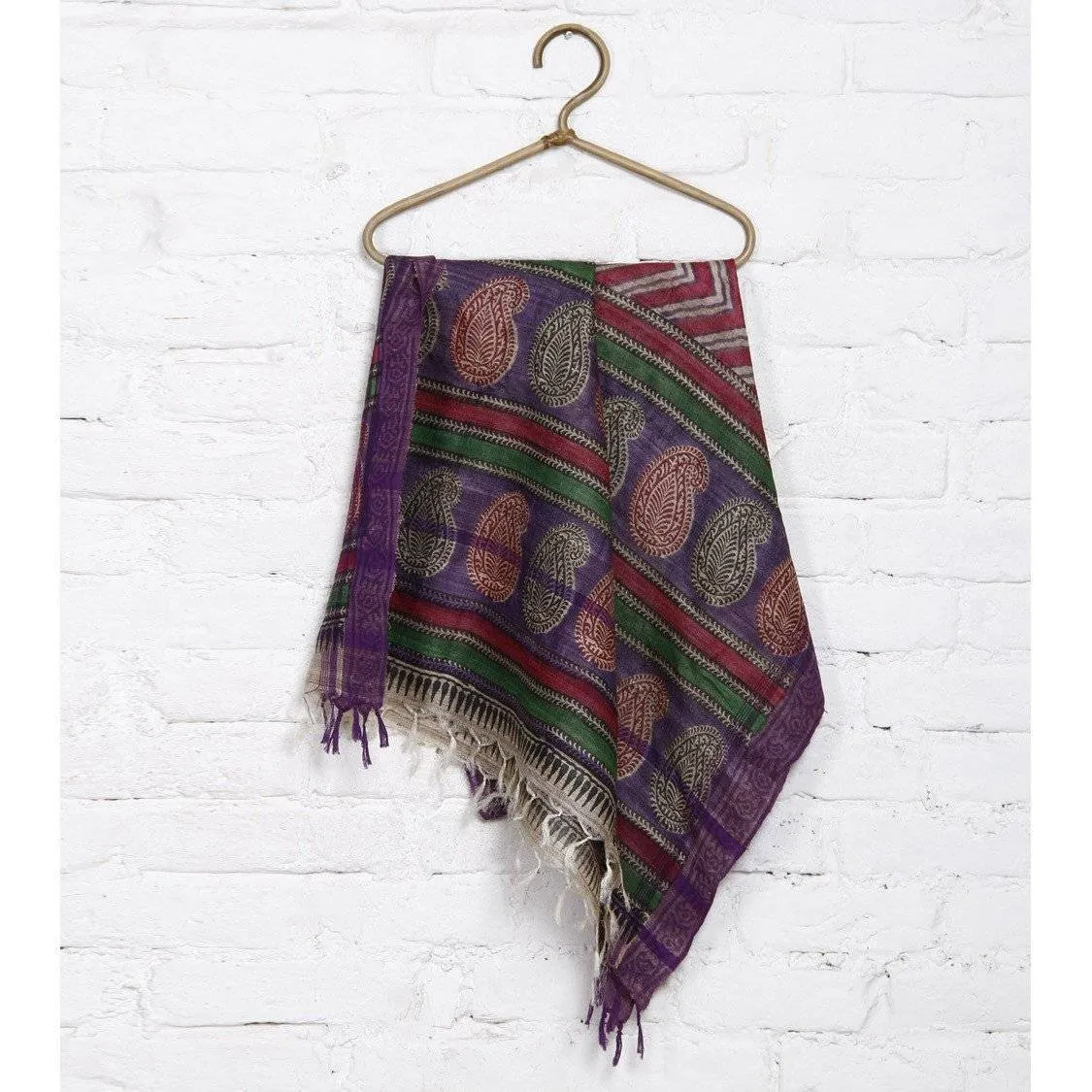 Beige, Pink & Purple Tussar Silk Dupatta