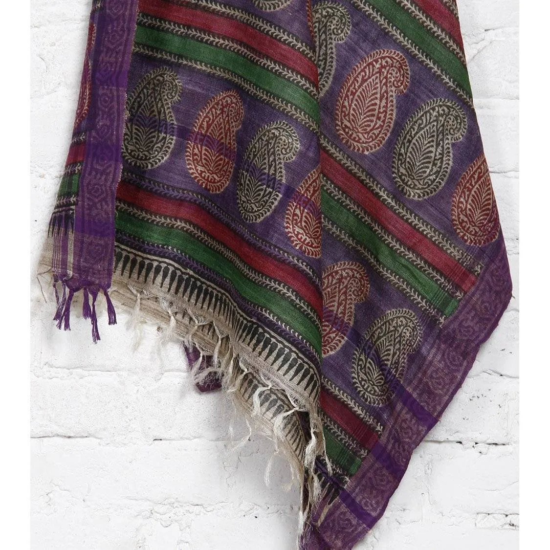 Beige, Pink & Purple Tussar Silk Dupatta