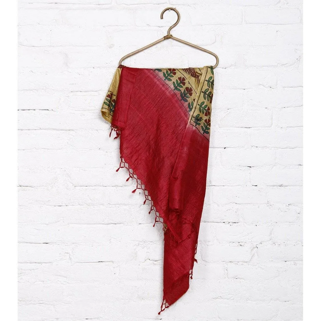 Beige,Green & Maroon Tussar Silk Dupatta