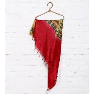 Beige,Green & Maroon Tussar Silk Dupatta