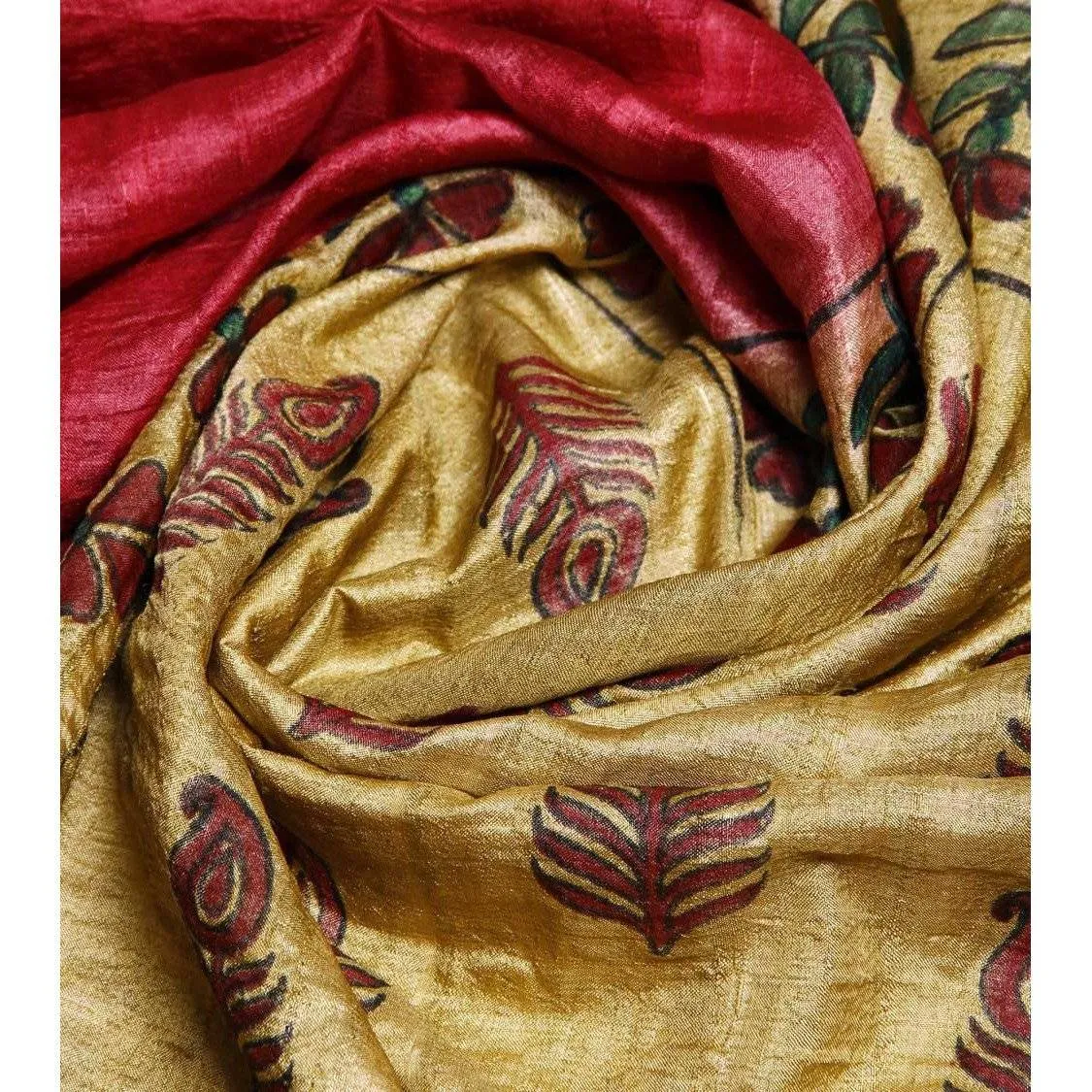 Beige,Green & Maroon Tussar Silk Dupatta