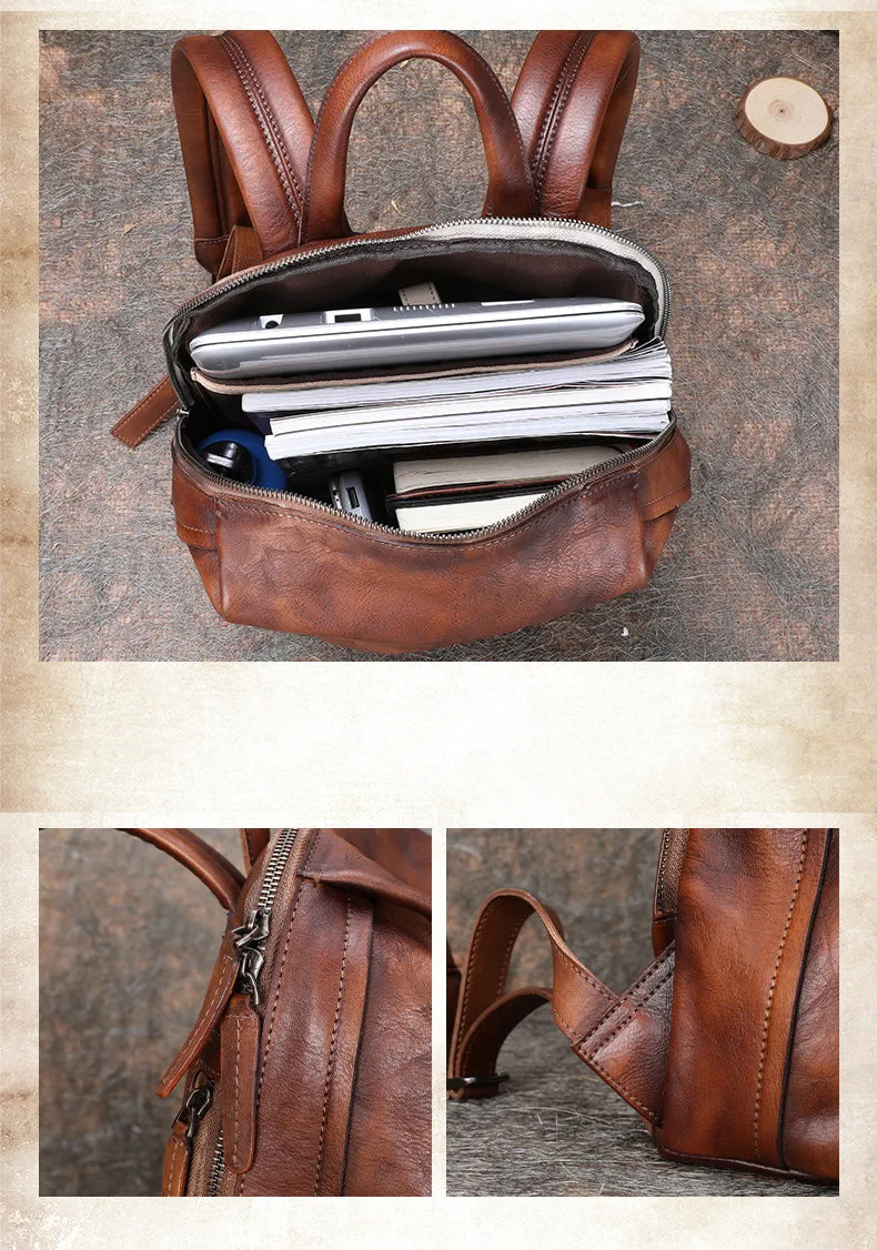 Best Minimalist Coffee Leather Rucksack Bag Womens Vintage School Backpacks Leather Backpack Purse