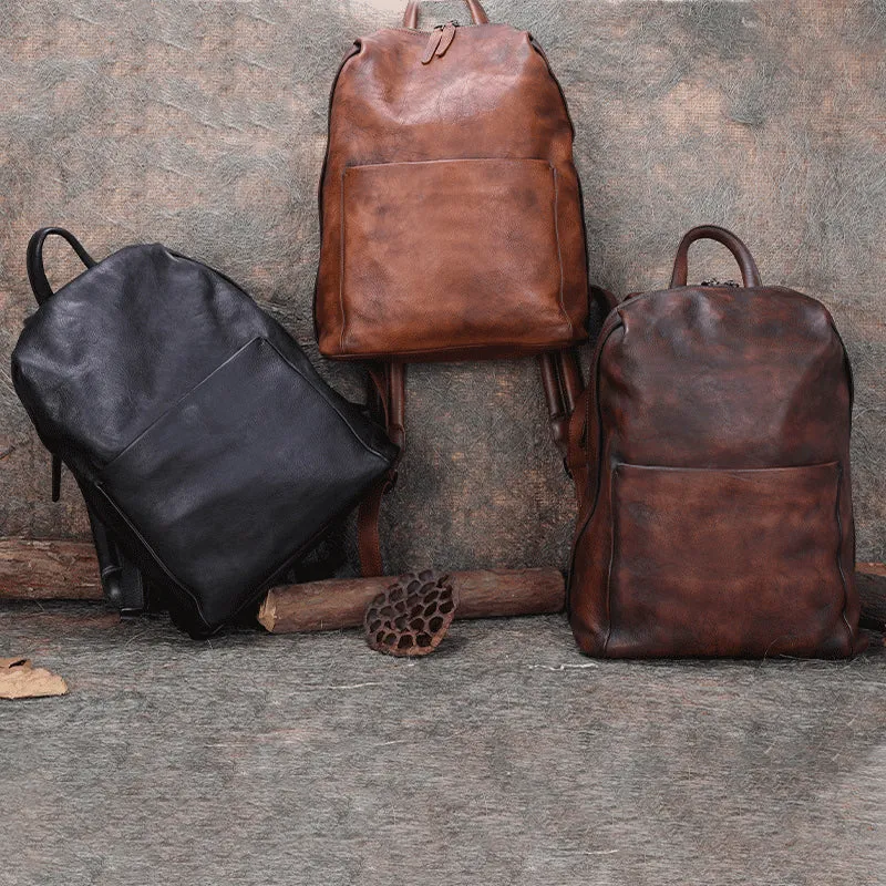 Best Minimalist Coffee Leather Rucksack Bag Womens Vintage School Backpacks Leather Backpack Purse