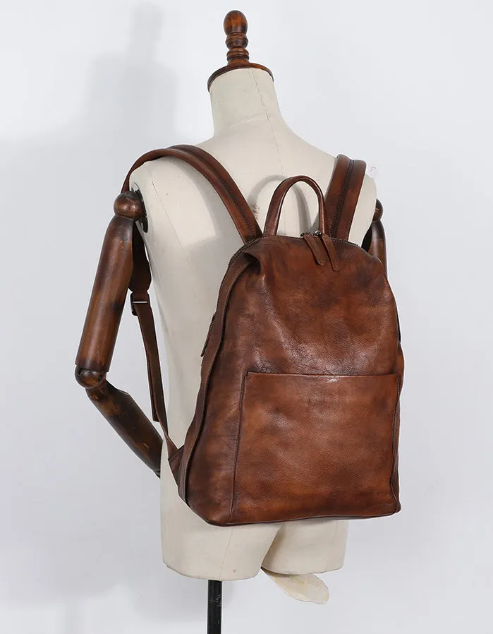 Best Minimalist Coffee Leather Rucksack Bag Womens Vintage School Backpacks Leather Backpack Purse