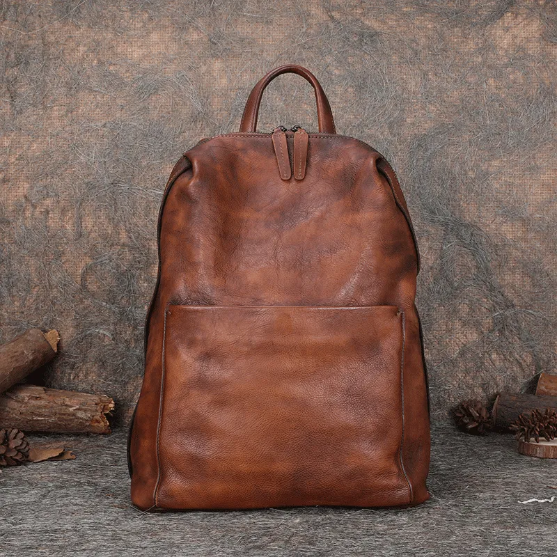 Best Minimalist Coffee Leather Rucksack Bag Womens Vintage School Backpacks Leather Backpack Purse
