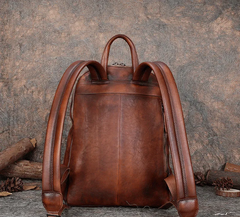 Best Minimalist Coffee Leather Rucksack Bag Womens Vintage School Backpacks Leather Backpack Purse