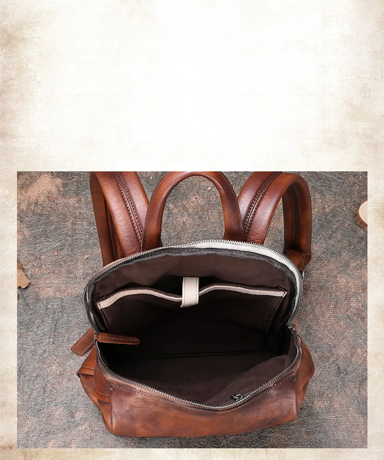 Best Minimalist Coffee Leather Rucksack Bag Womens Vintage School Backpacks Leather Backpack Purse