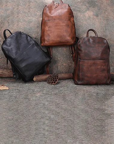 Best Minimalist Coffee Leather Rucksack Bag Womens Vintage School Backpacks Leather Backpack Purse