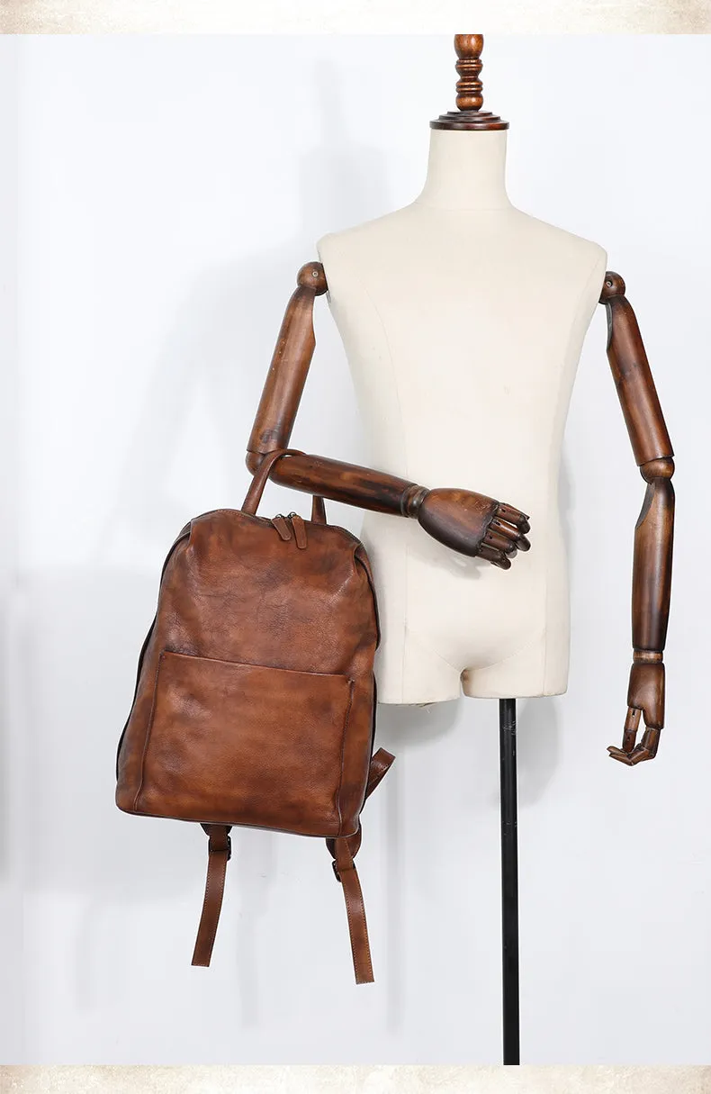 Best Minimalist Coffee Leather Rucksack Bag Womens Vintage School Backpacks Leather Backpack Purse
