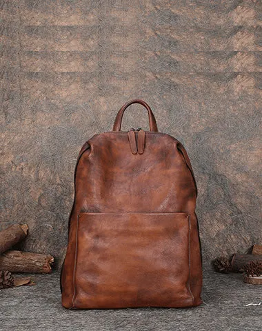 Best Minimalist Coffee Leather Rucksack Bag Womens Vintage School Backpacks Leather Backpack Purse