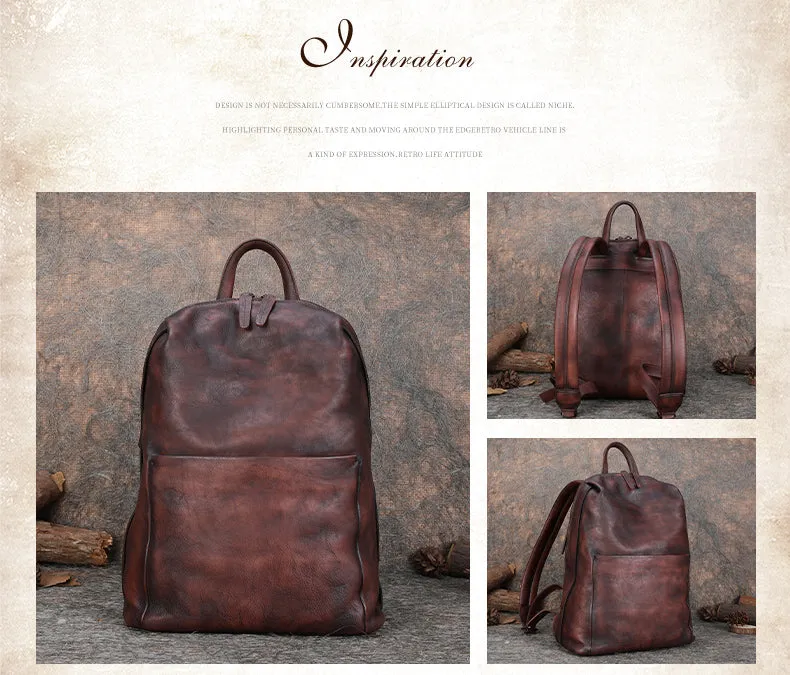 Best Minimalist Coffee Leather Rucksack Bag Womens Vintage School Backpacks Leather Backpack Purse