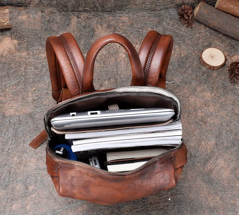 Best Minimalist Coffee Leather Rucksack Bag Womens Vintage School Backpacks Leather Backpack Purse