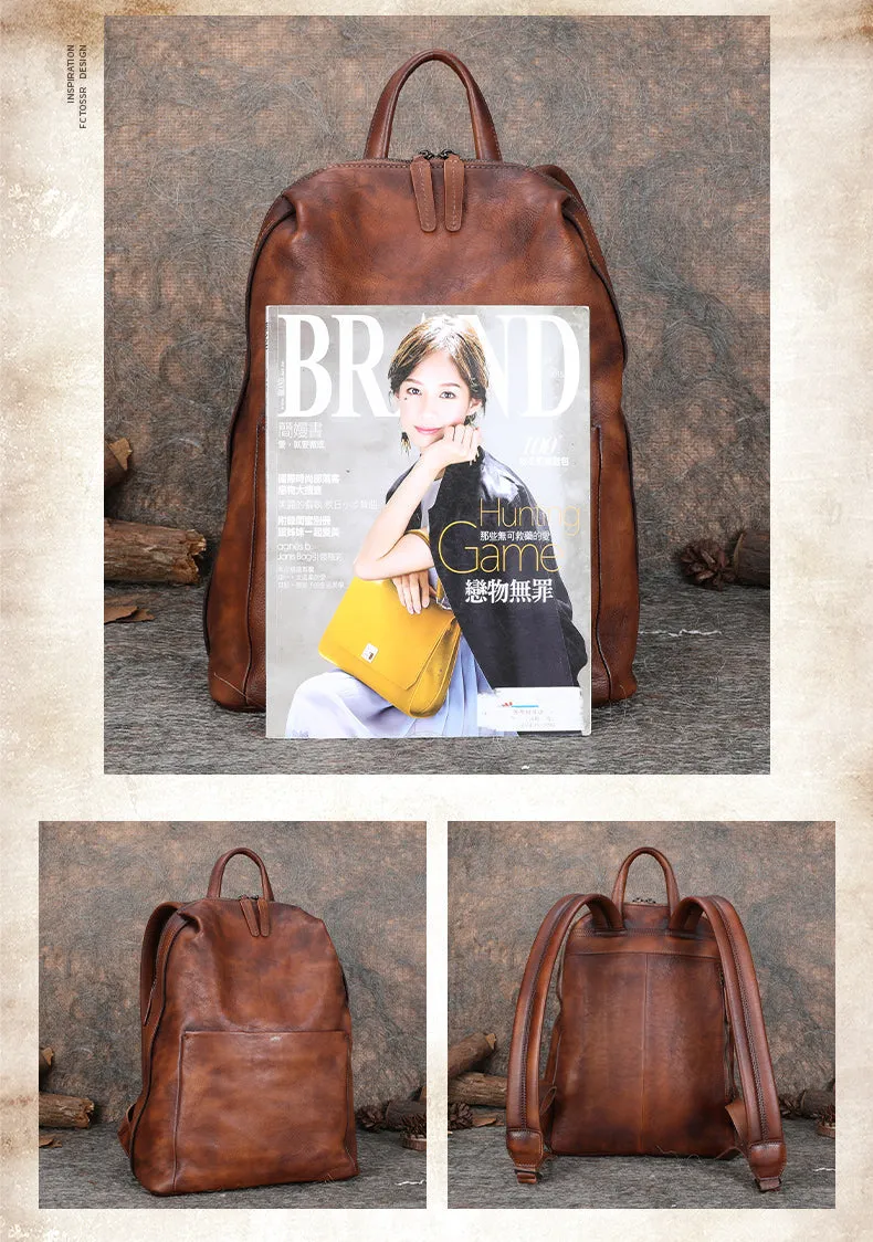 Best Minimalist Coffee Leather Rucksack Bag Womens Vintage School Backpacks Leather Backpack Purse
