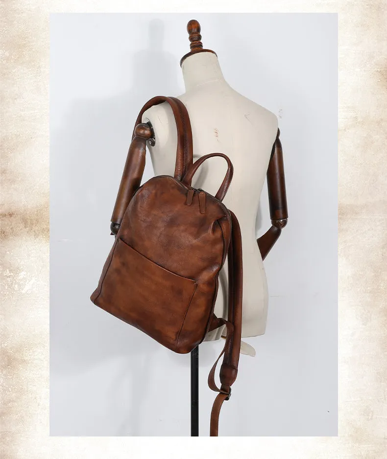 Best Minimalist Coffee Leather Rucksack Bag Womens Vintage School Backpacks Leather Backpack Purse
