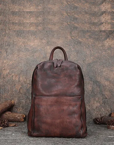 Best Minimalist Coffee Leather Rucksack Bag Womens Vintage School Backpacks Leather Backpack Purse