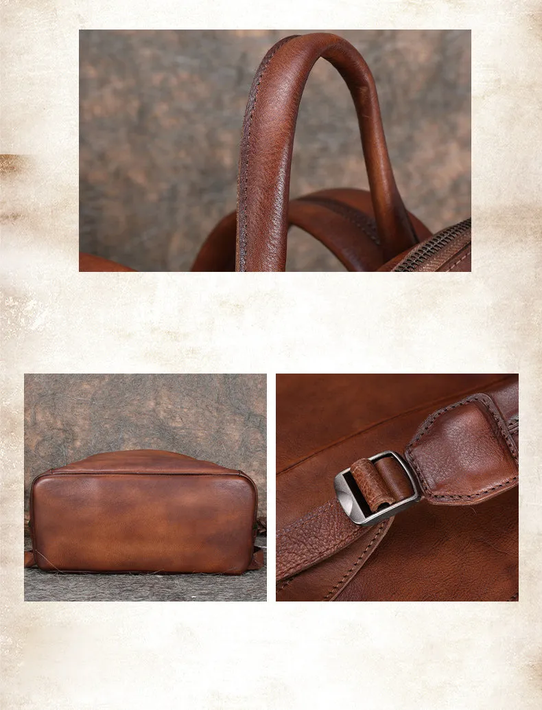 Best Minimalist Coffee Leather Rucksack Bag Womens Vintage School Backpacks Leather Backpack Purse