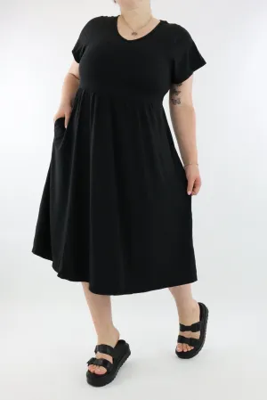 Black - A-Line Dress - Midi Length - Side Pockets