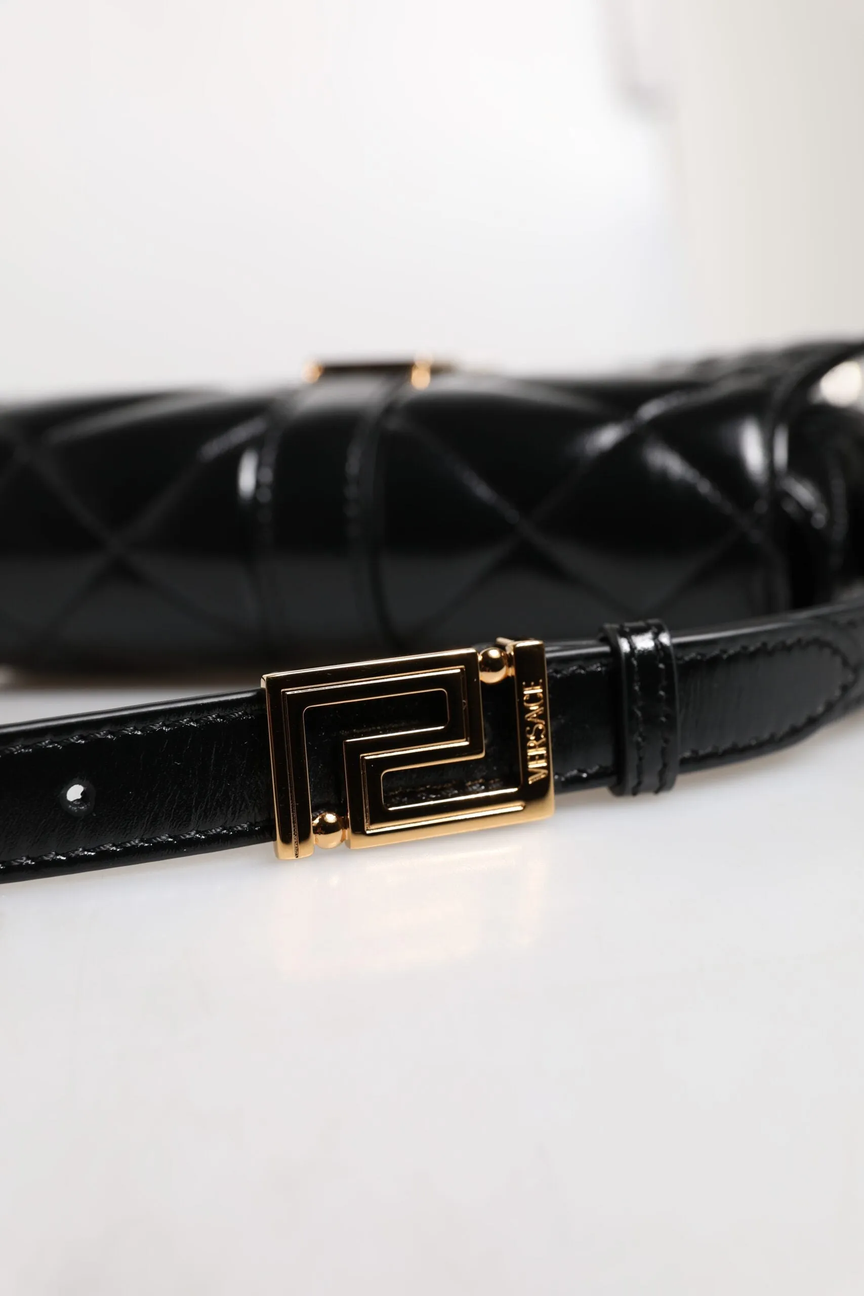 Black Calf Leather Quilted Shoulder Strap Bag
