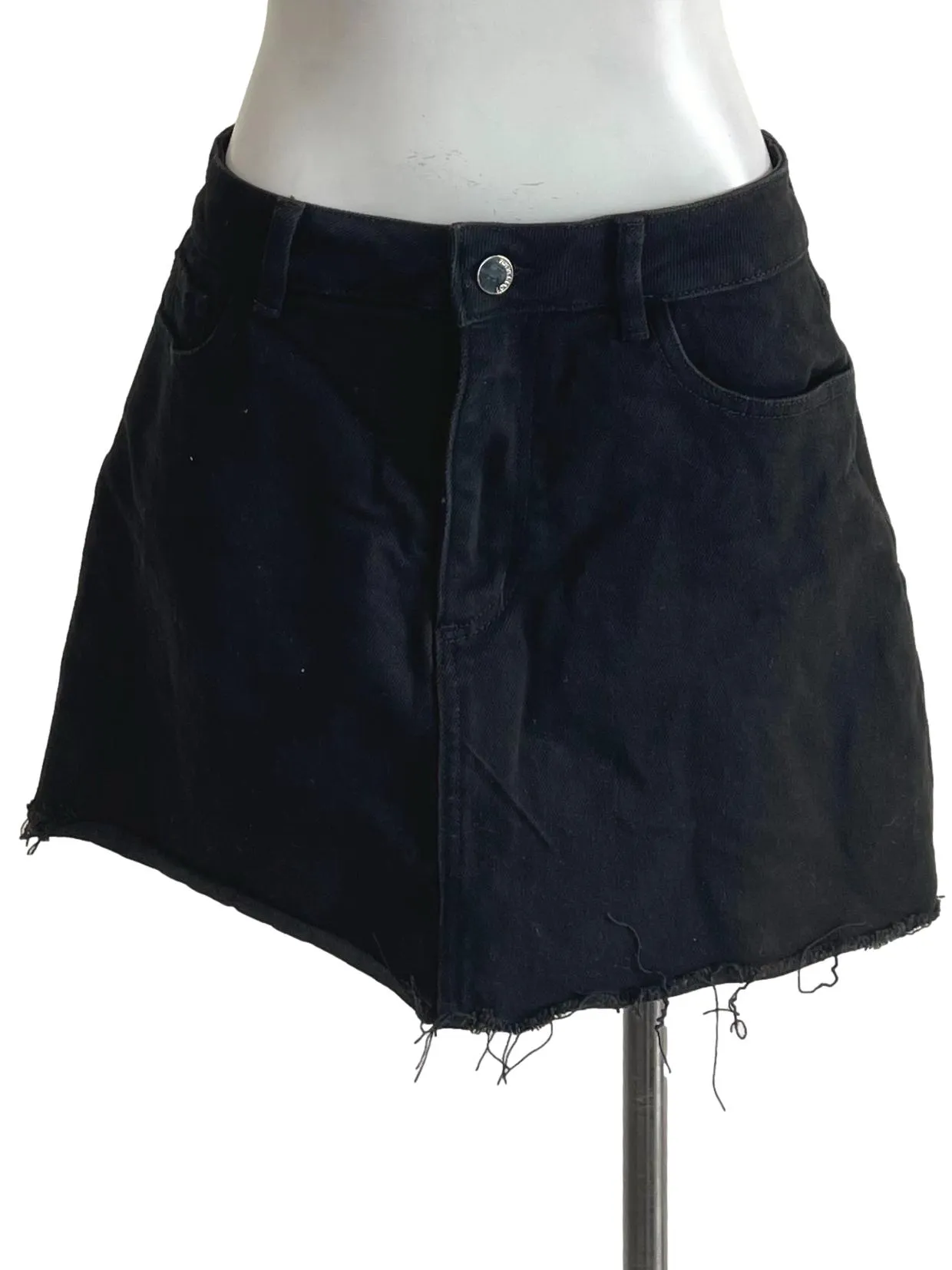 Black Distressed Jean Mini Skirt
