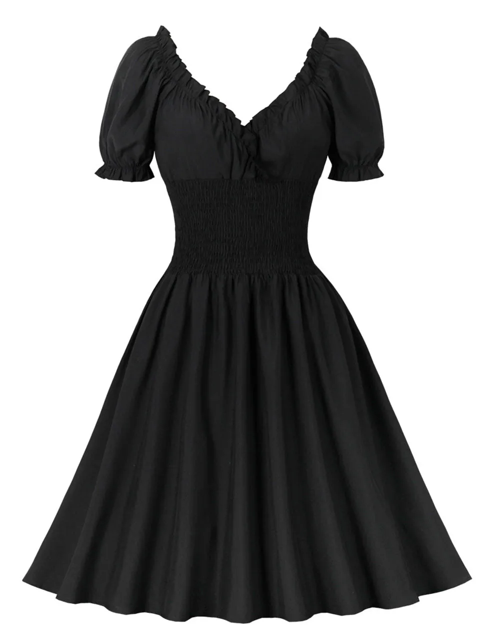 Black Ruffles Off Shoulder 1950S Vintage Swing Dress