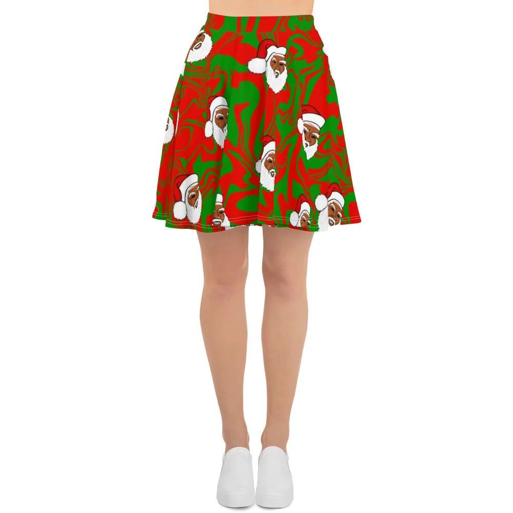 Black Santa Claus Christmas Holiday Women's Skater Skirt