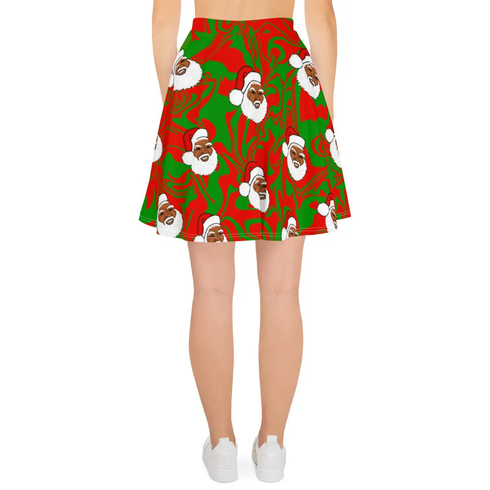 Black Santa Claus Christmas Holiday Women's Skater Skirt