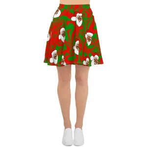 Black Santa Claus Christmas Holiday Women's Skater Skirt