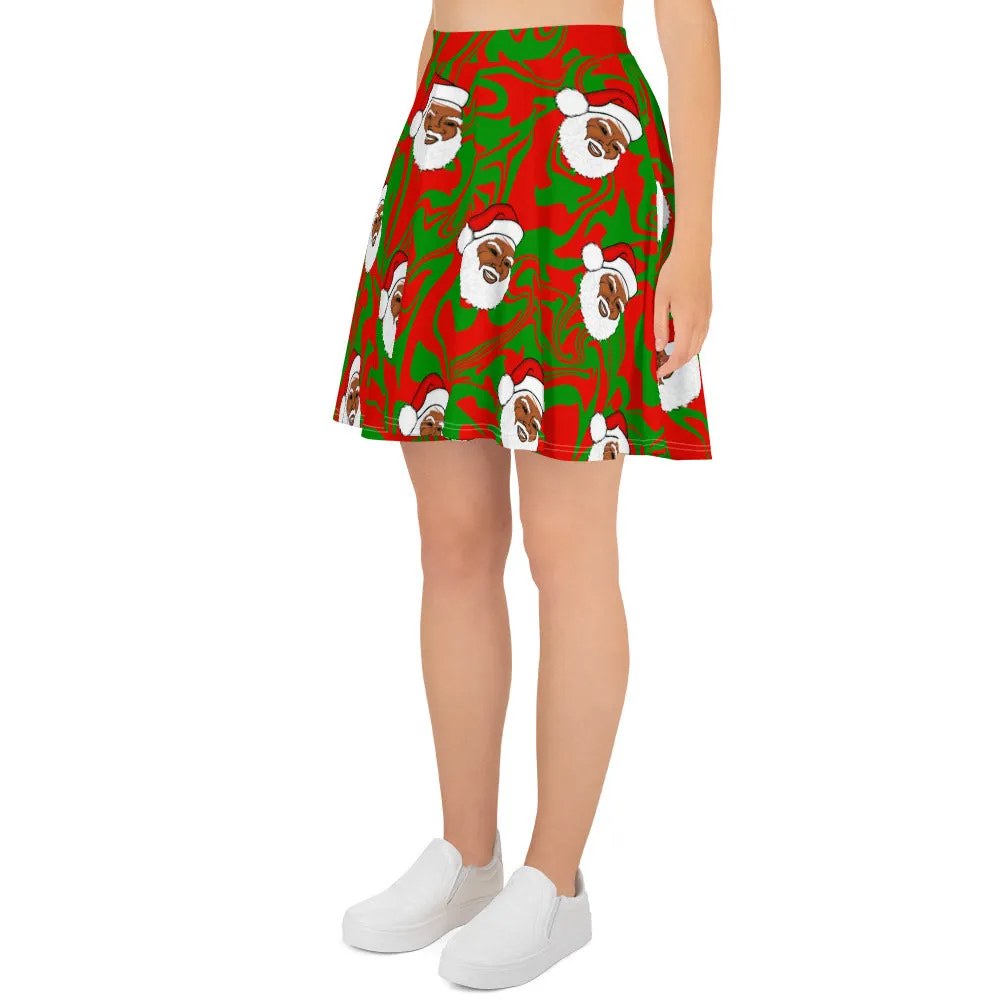Black Santa Claus Christmas Holiday Women's Skater Skirt