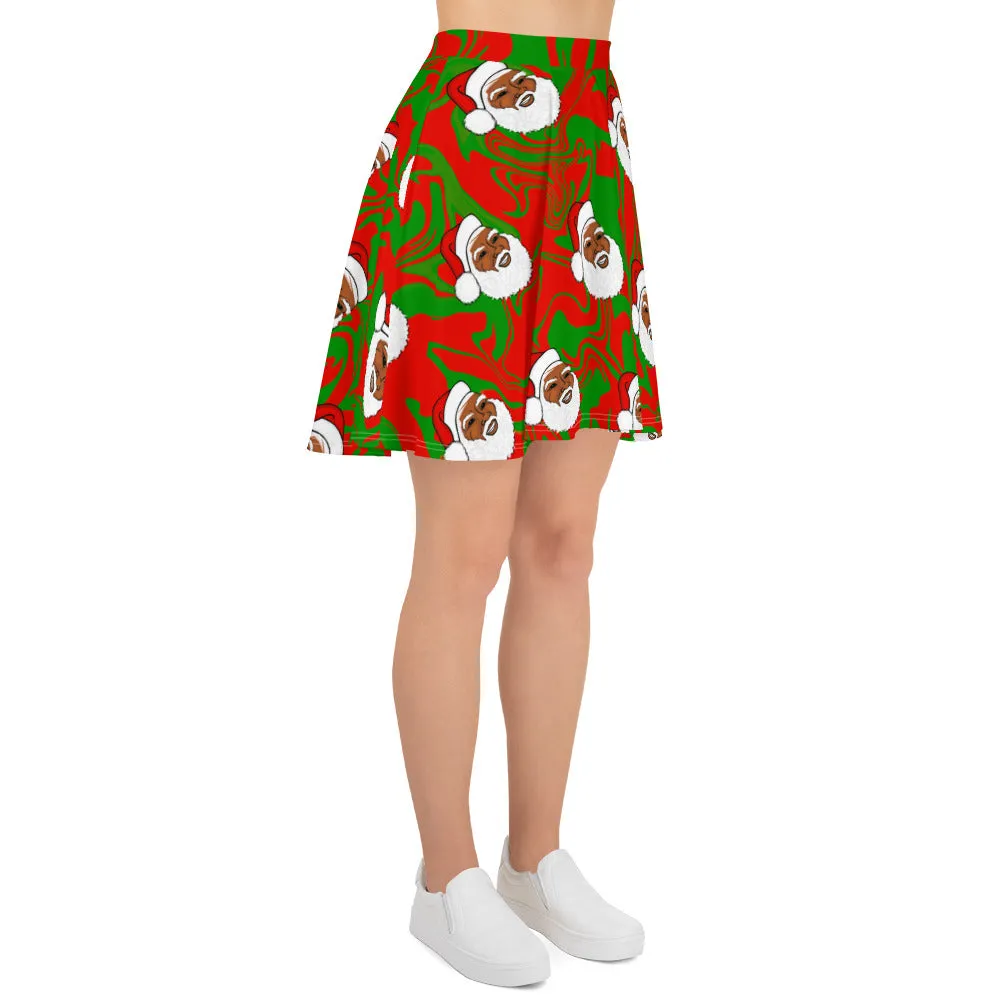 Black Santa Claus Christmas Holiday Women's Skater Skirt