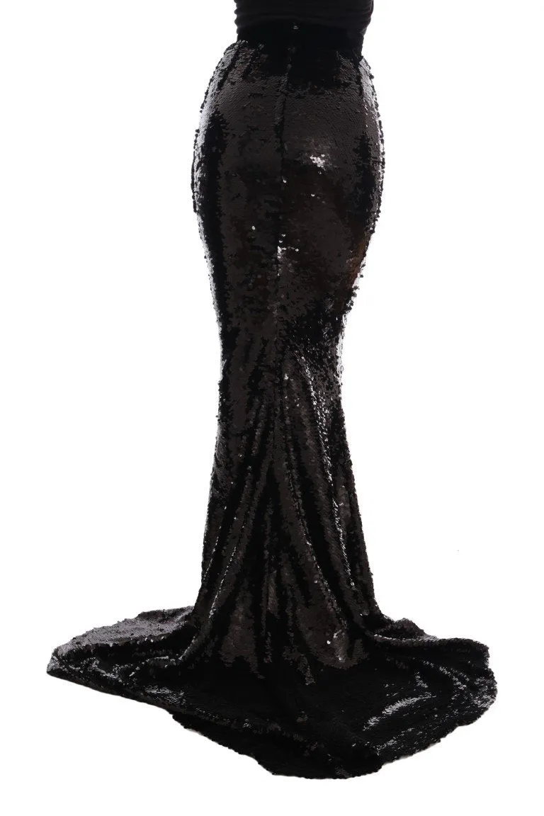 Black Sequined Maxi Pencil Mermaid Skirt