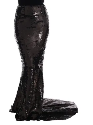 Black Sequined Maxi Pencil Mermaid Skirt