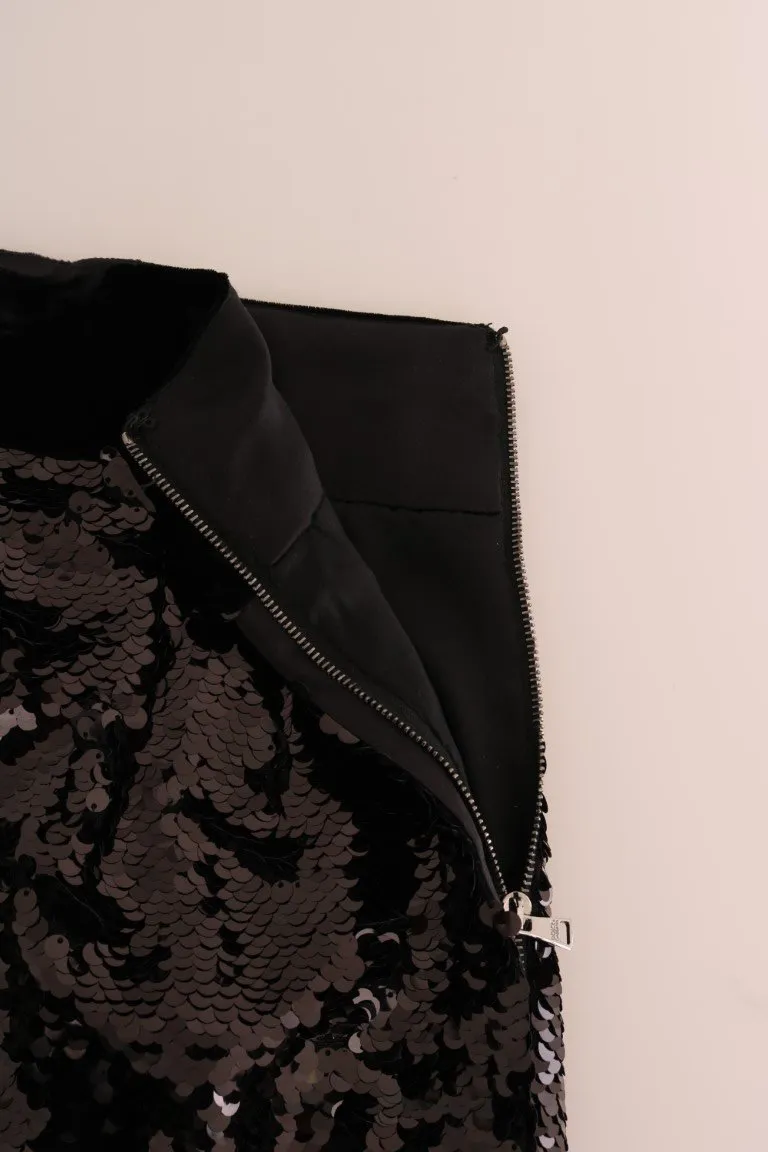 Black Sequined Maxi Pencil Mermaid Skirt