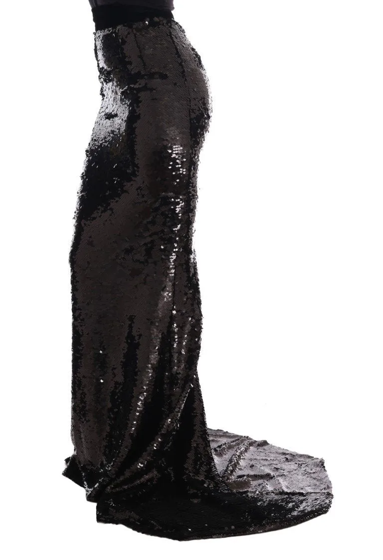 Black Sequined Maxi Pencil Mermaid Skirt