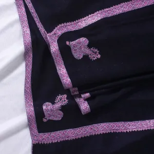 Black sozni Embroidered Hashidaar Pashmina Shawl