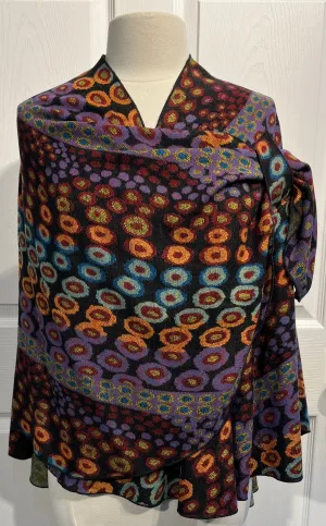 Black w/ Multi Color Circles Reversible Cashmere Shawl