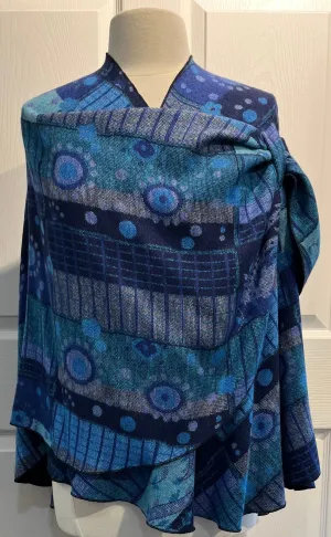 Blue & Turquoise Reverses to Black Cashmere Shawl