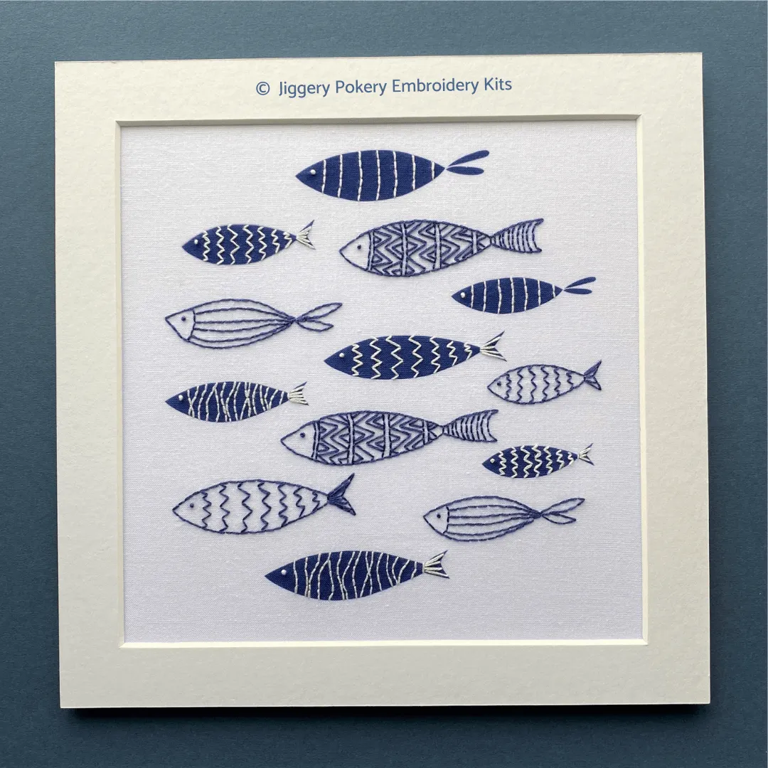 Blue fish embroidery pattern