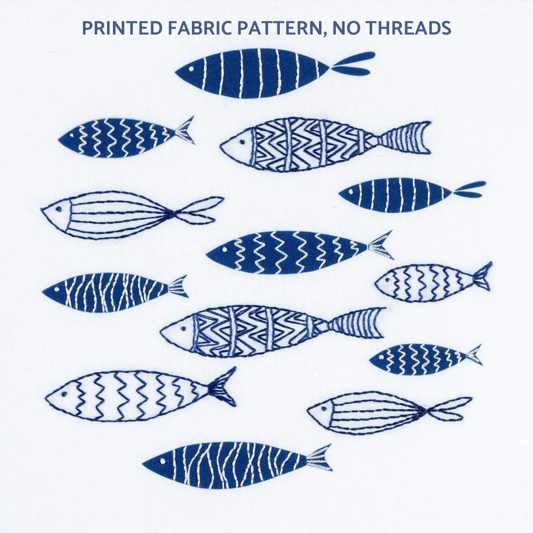 Blue fish embroidery pattern