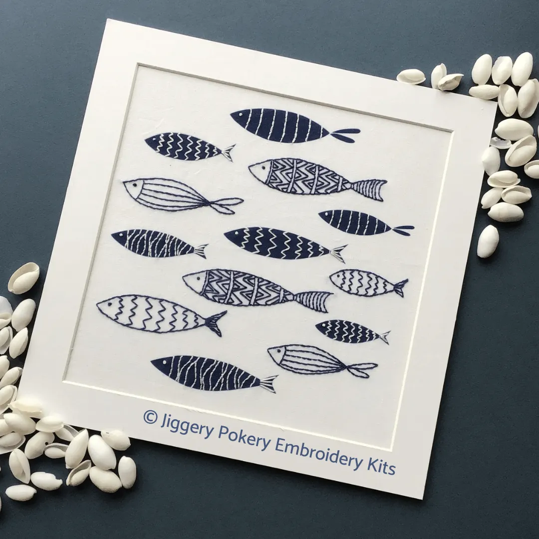 Blue fish embroidery pattern