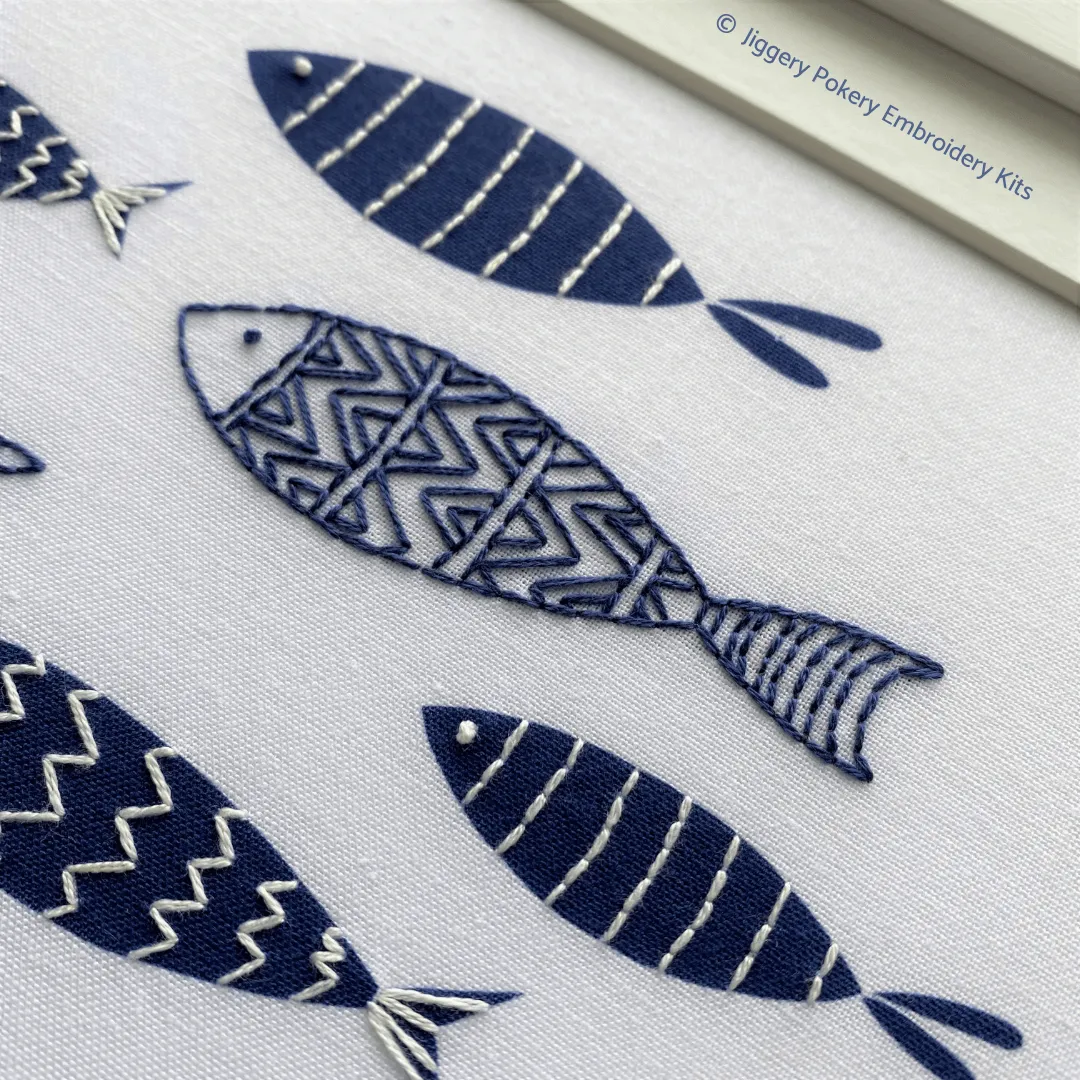 Blue fish embroidery pattern