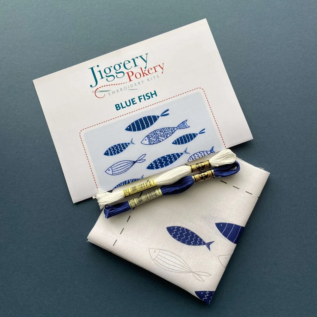 Blue fish embroidery pattern