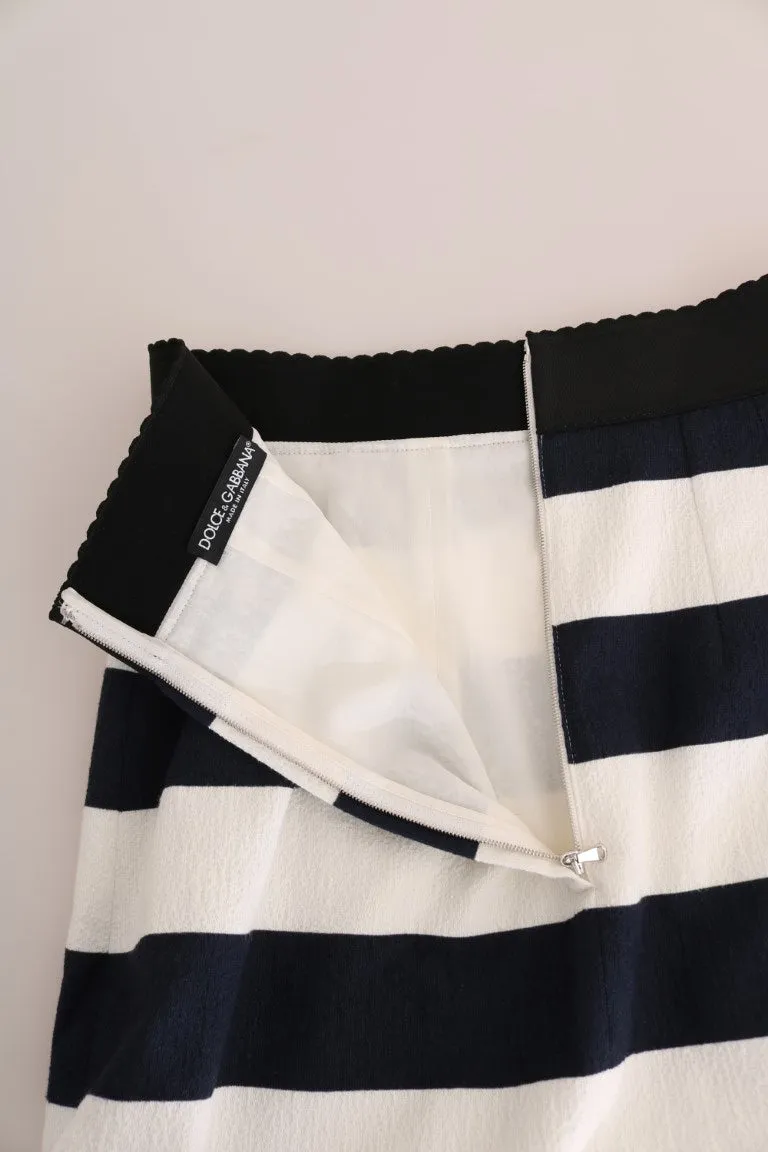 Blue White Pencil Cotton Stretch Skirt