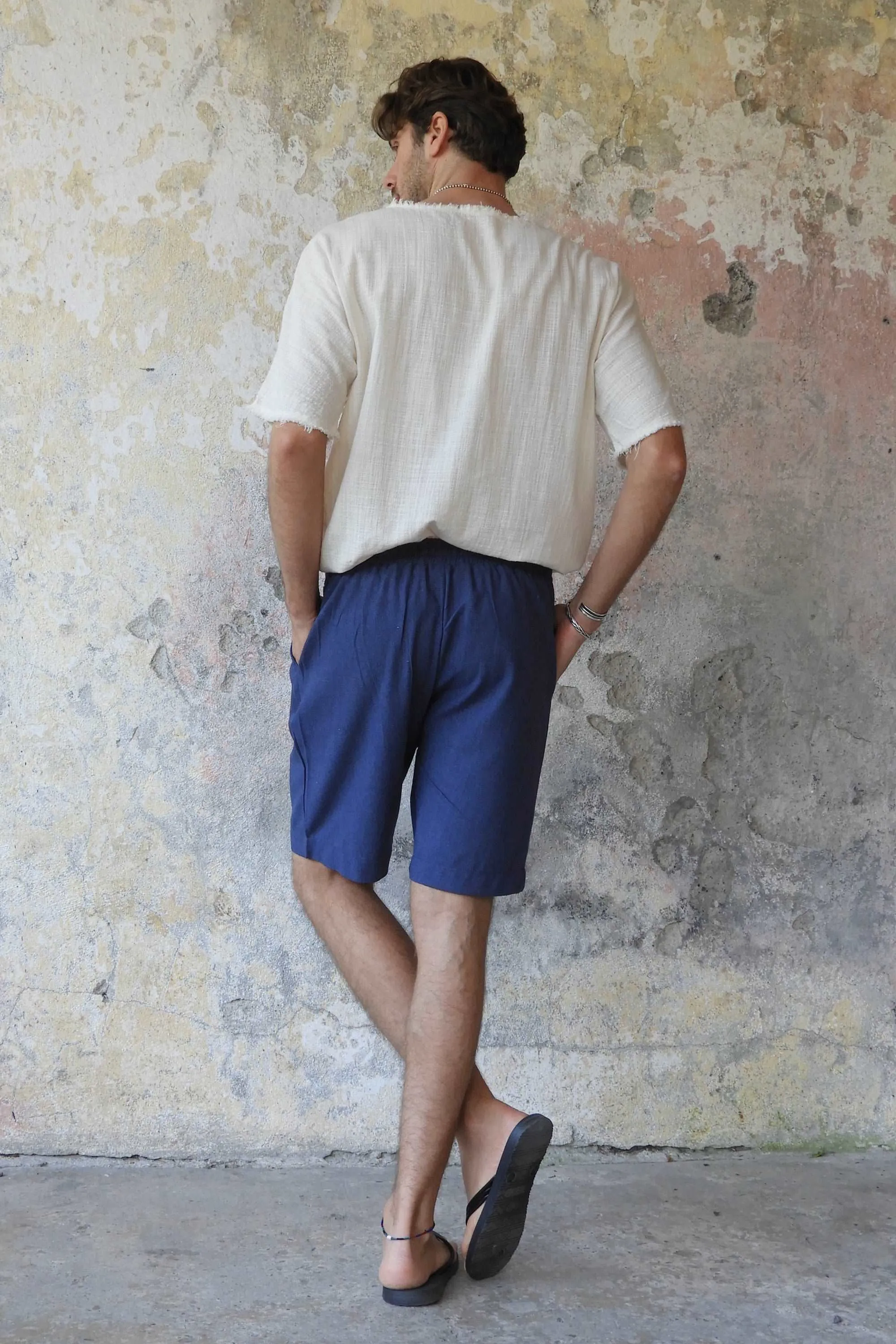 BOREAS Linen Blend Shorts Man (Indigo Blue, Windsor Tan)