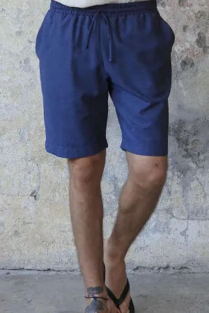 BOREAS Linen Blend Shorts Man (Indigo Blue, Windsor Tan)