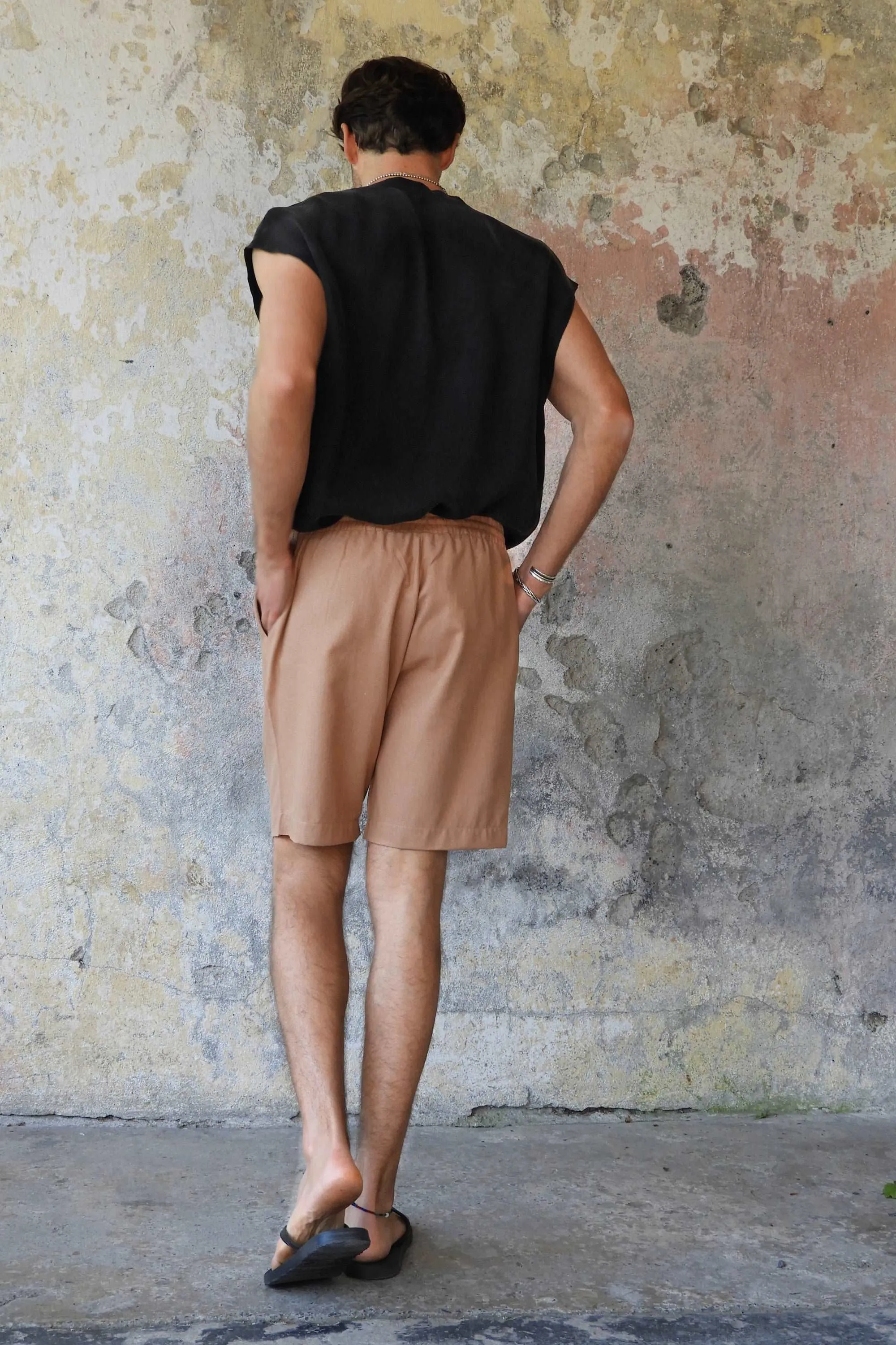 BOREAS Linen Blend Shorts Man (Tan, Burnt Orange)