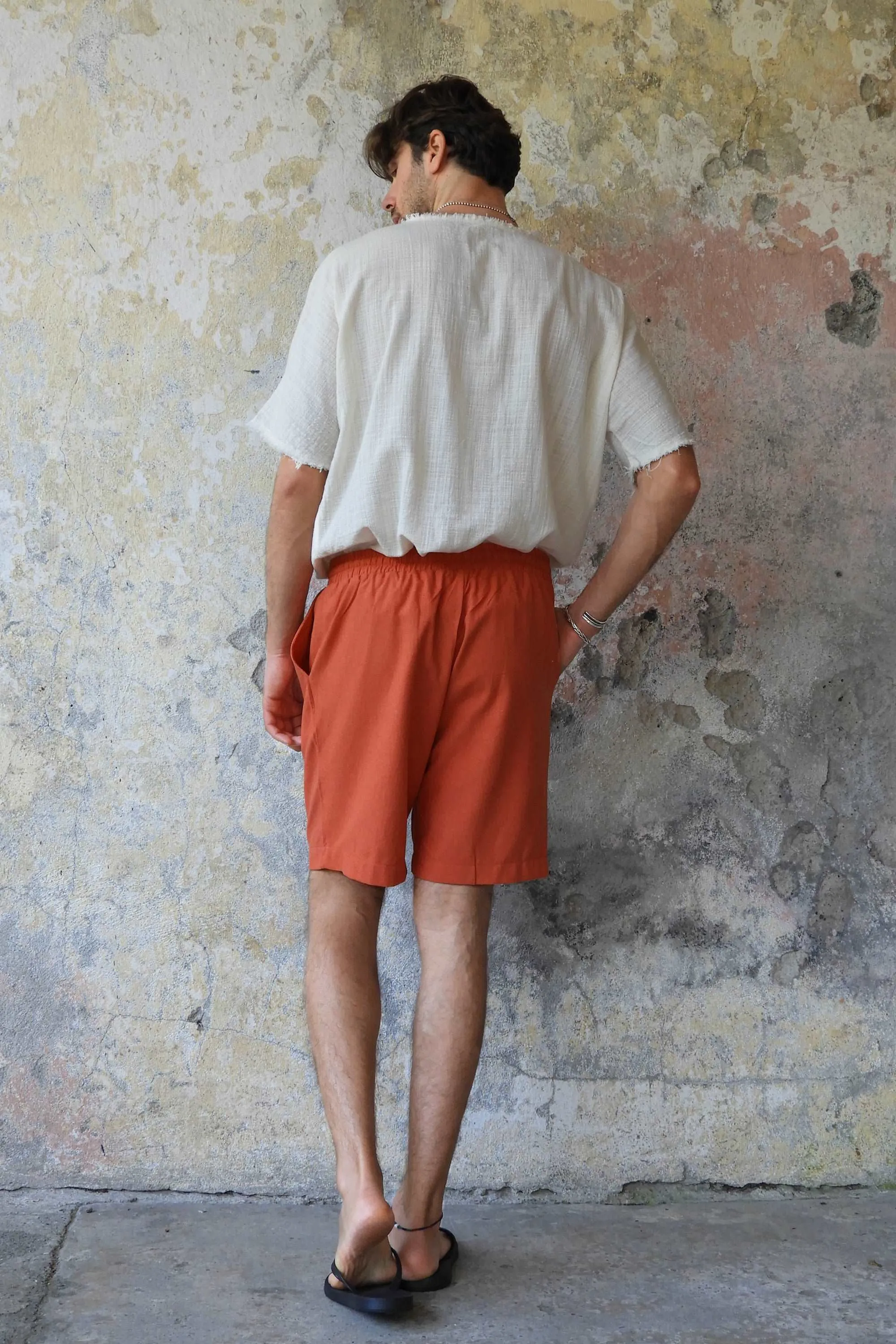 BOREAS Linen Blend Shorts Man (Tan, Burnt Orange)