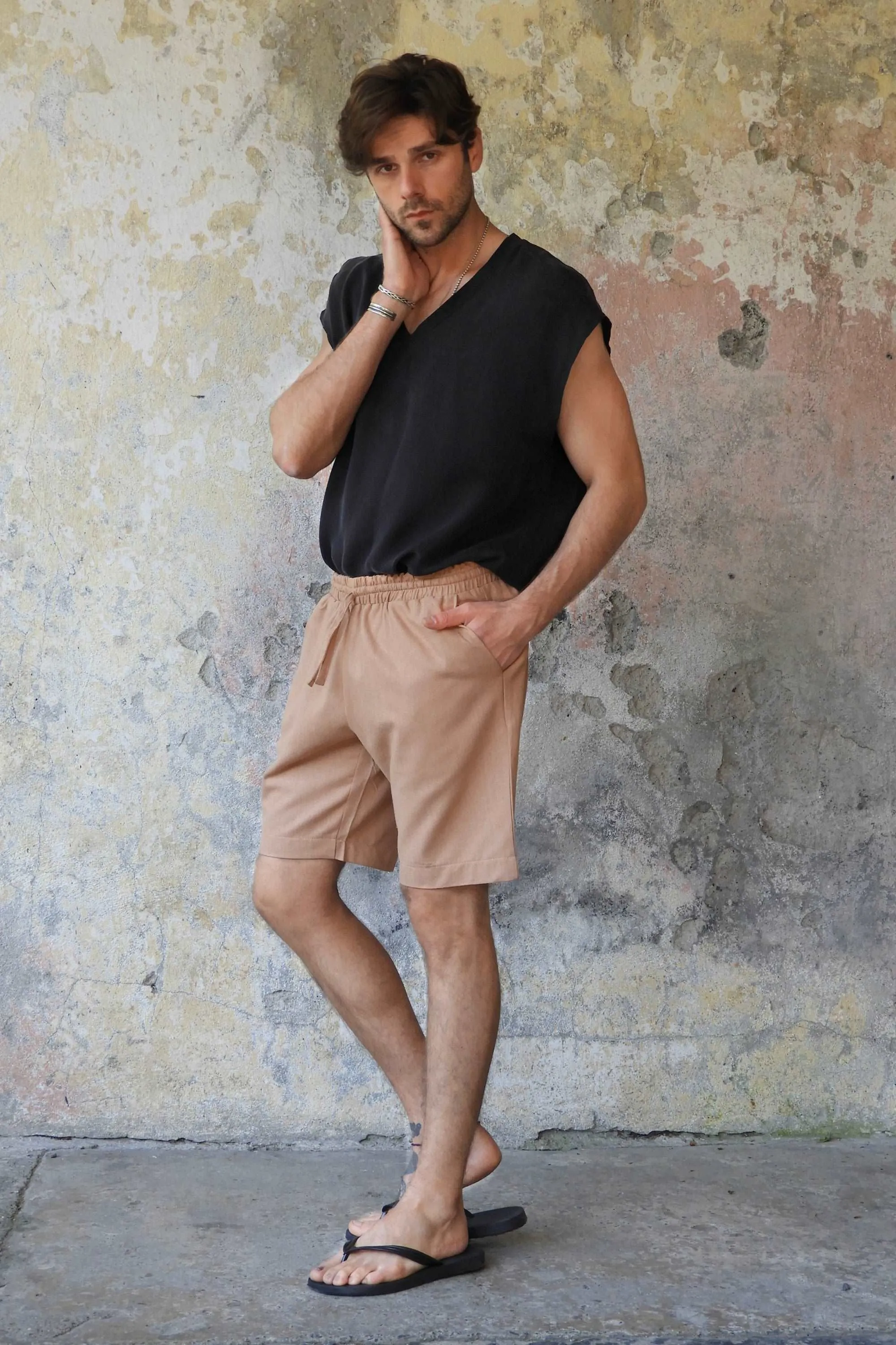 BOREAS Linen Blend Shorts Man (Tan, Burnt Orange)