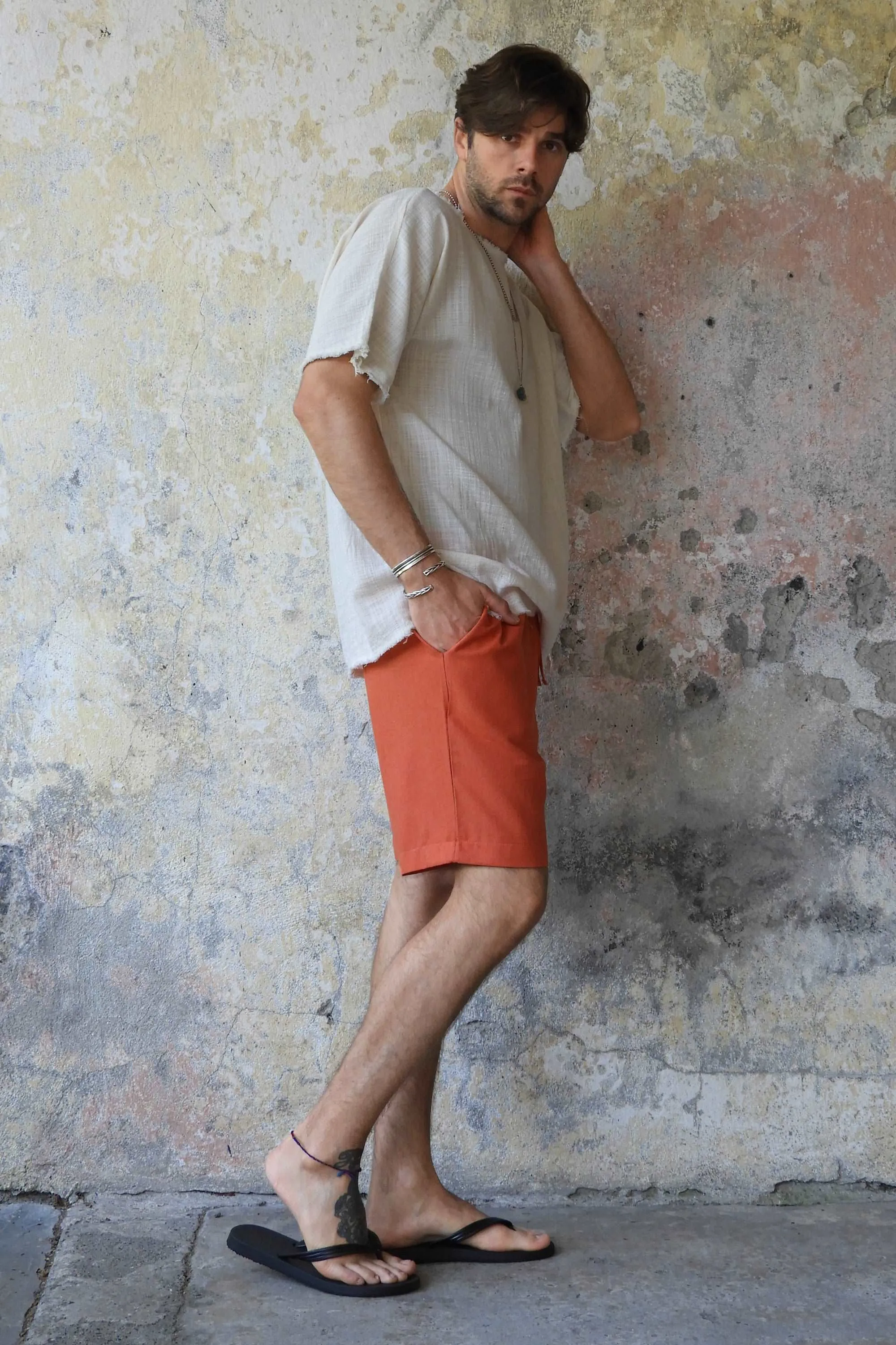 BOREAS Linen Blend Shorts Man (Tan, Burnt Orange)