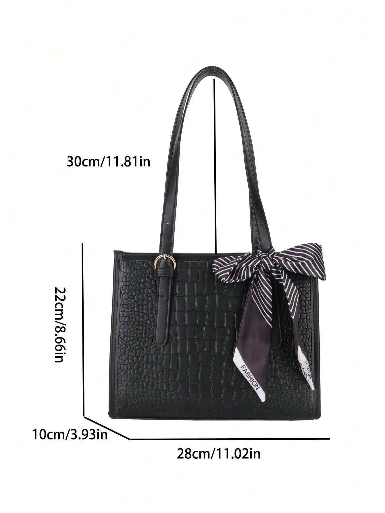 Bow Decor Minimalist  Crocodile Pattern Shoulder Bag- FD ⚡